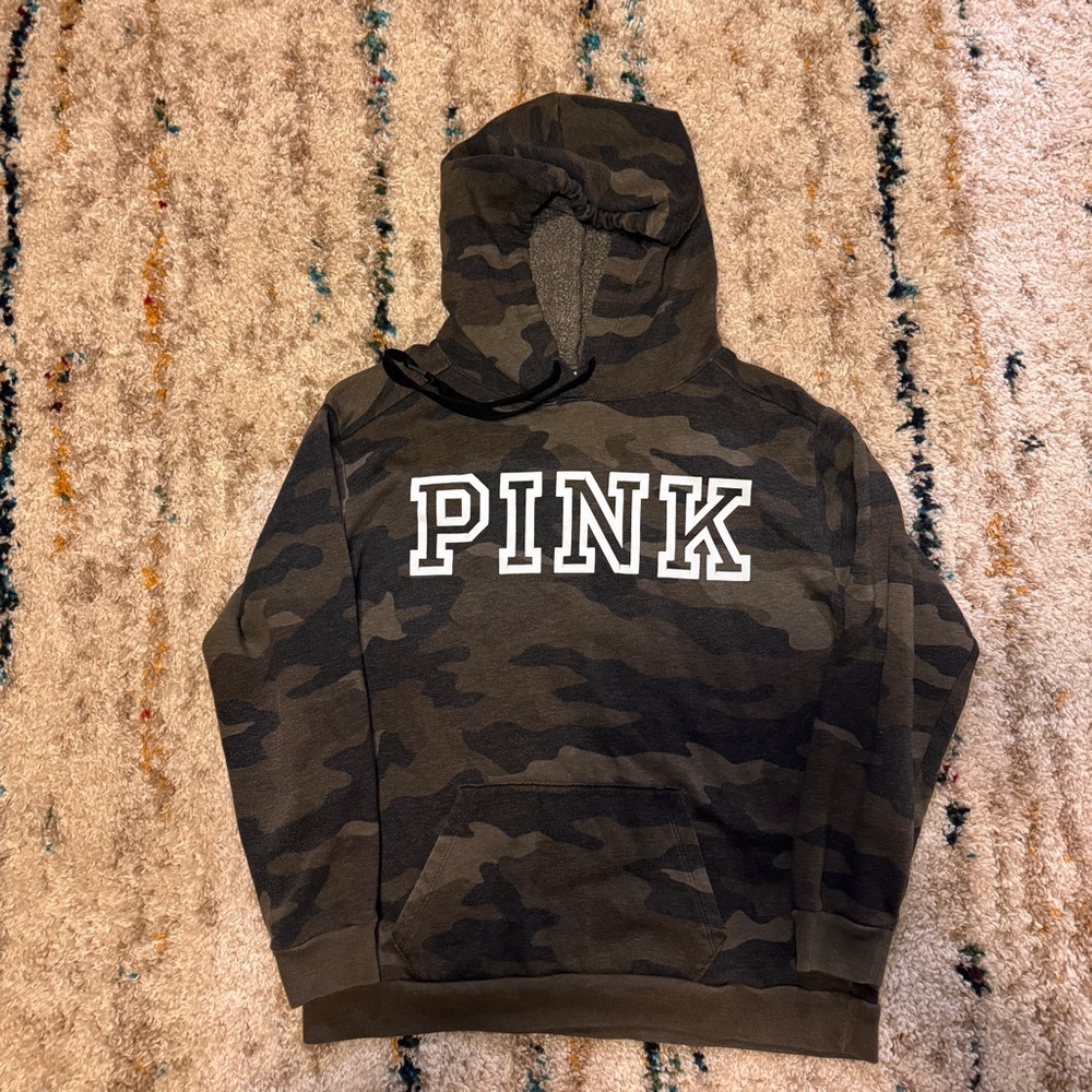 PINK Victoria's Secret Olive & Black Camo Pullover Hoodie